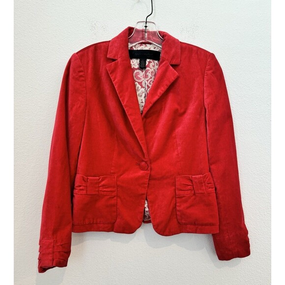 Apostrophe Women's Red Velvet Blazer Pockets Chic Girly Career 2 *Stain - Picture 1 of 14